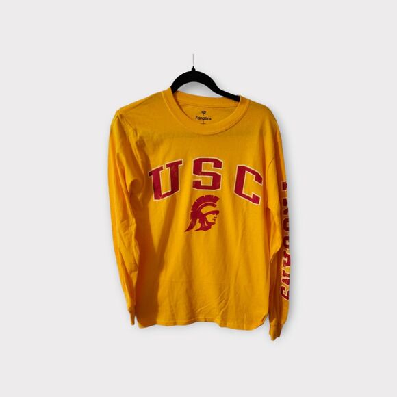 Men's Fanatics Gold USC Trojans Distressed Arch Over Logo 2-Hit Long Sleeve NWT - Picture 2 of 6